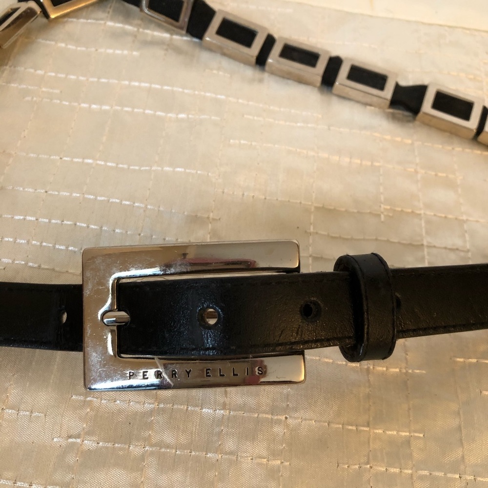 Perry Ellis Black Leather Belt with Silver Buckle
